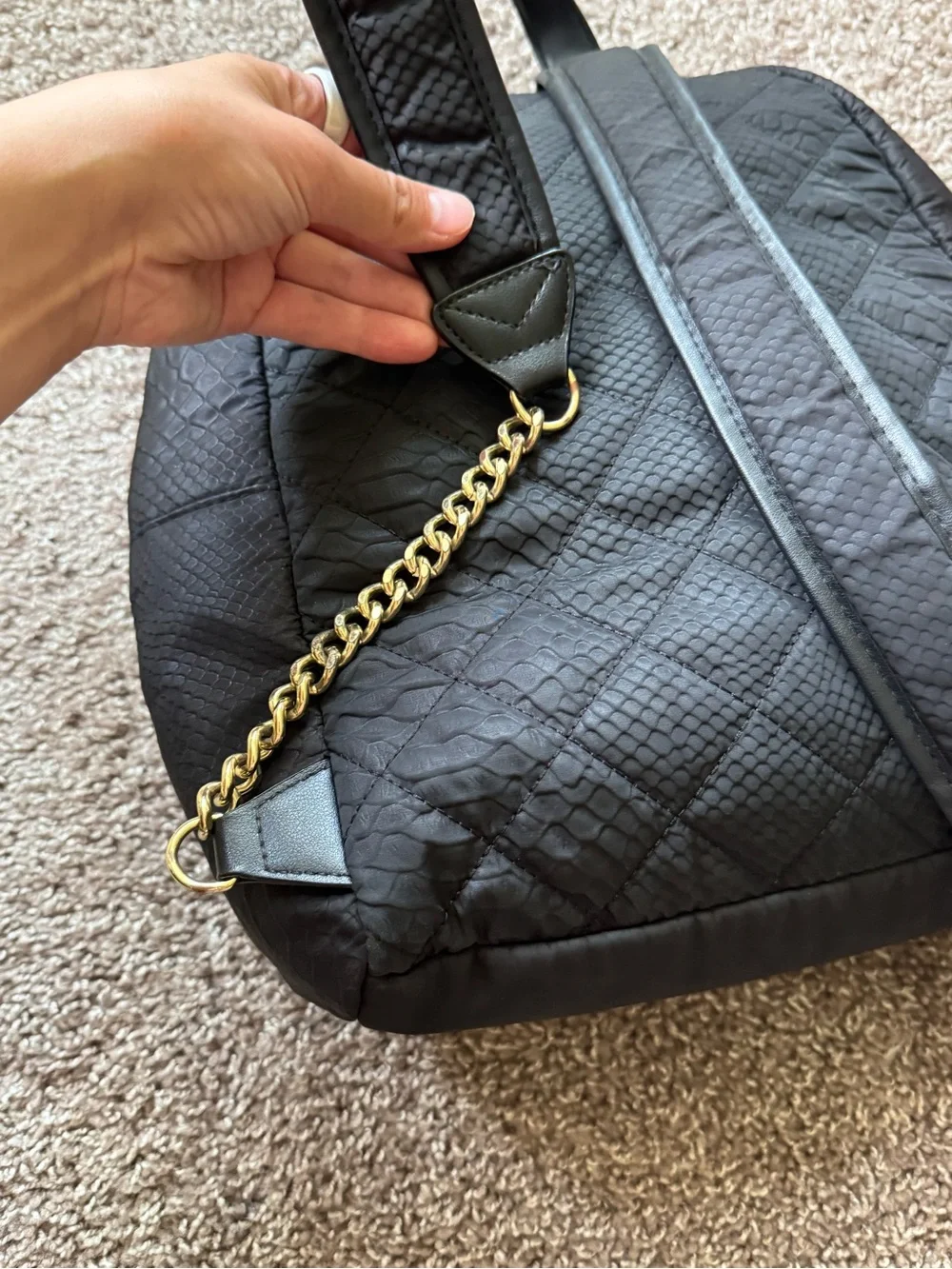 Victoria's Secret Black Textured Snake-Print Backpack with Gold Accents - Picture 7 of 8